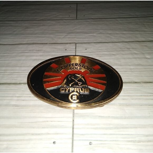 DynaBuckle Provo Utah Solid Brass Vintage Belt Buckle Copperstone Gold Cyprus - Picture 3 of 8